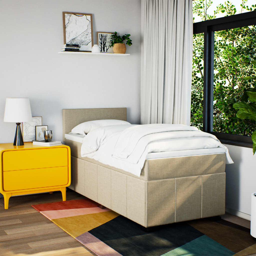 Boxspring met matras stof taupe 90x200 cm is nu te koop bij PeponiXL, paradijselijk wonen!