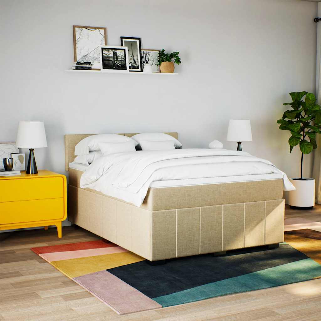 Boxspring met matras stof crèmekleurig 140x190 cm is nu te koop bij PeponiXL, paradijselijk wonen!