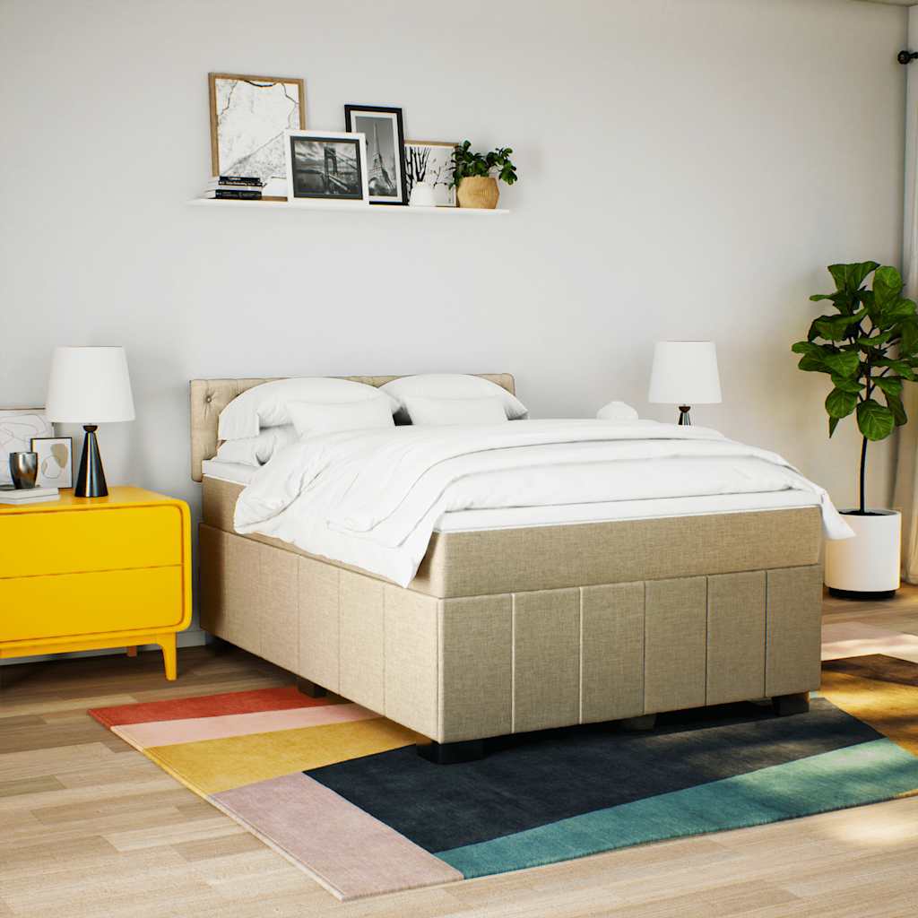 Boxspring met matras stof crèmekleurig 140x190 cm is nu te koop bij PeponiXL, paradijselijk wonen!