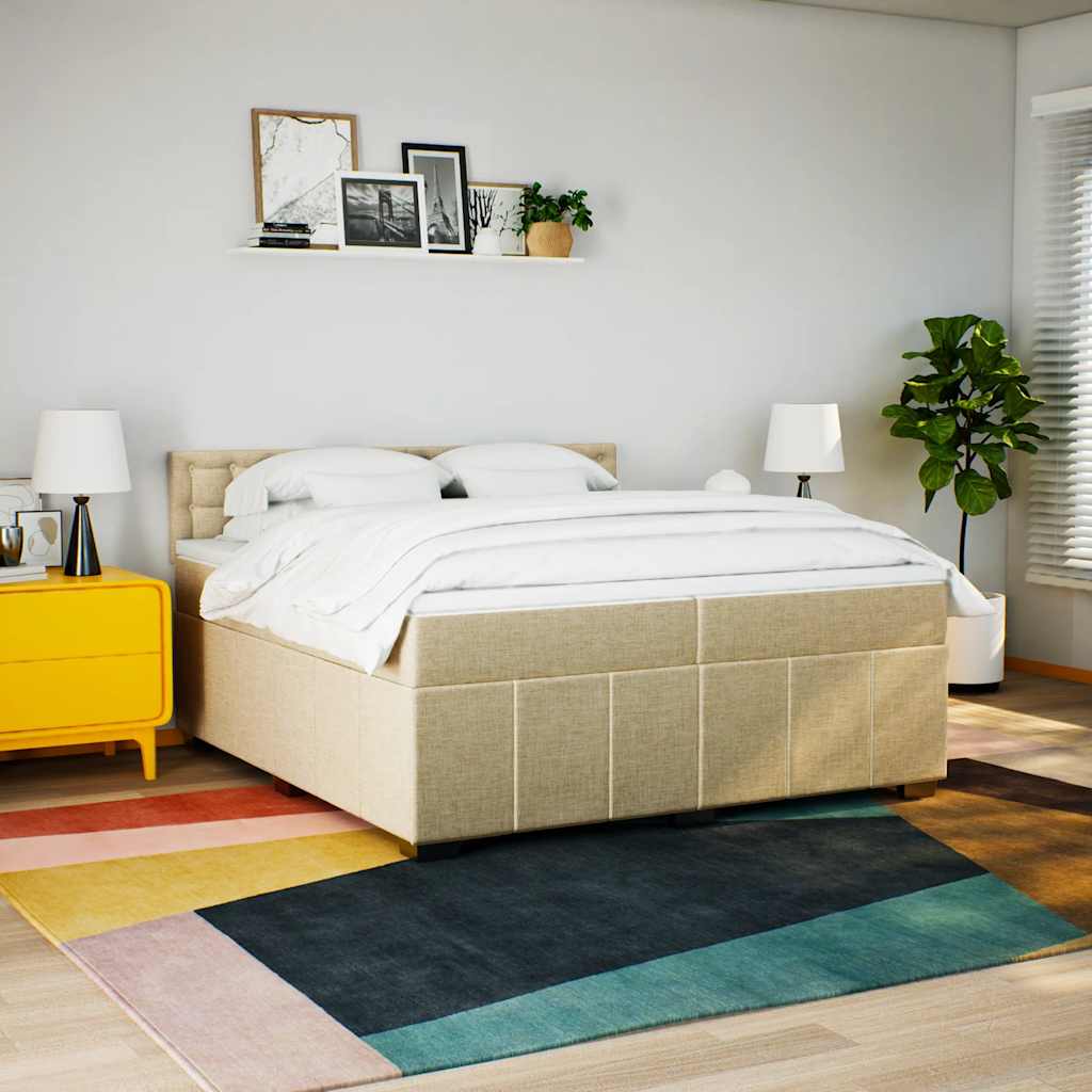 Boxspring met matras stof crèmekleurig 200x200 cm is nu te koop bij PeponiXL, paradijselijk wonen!