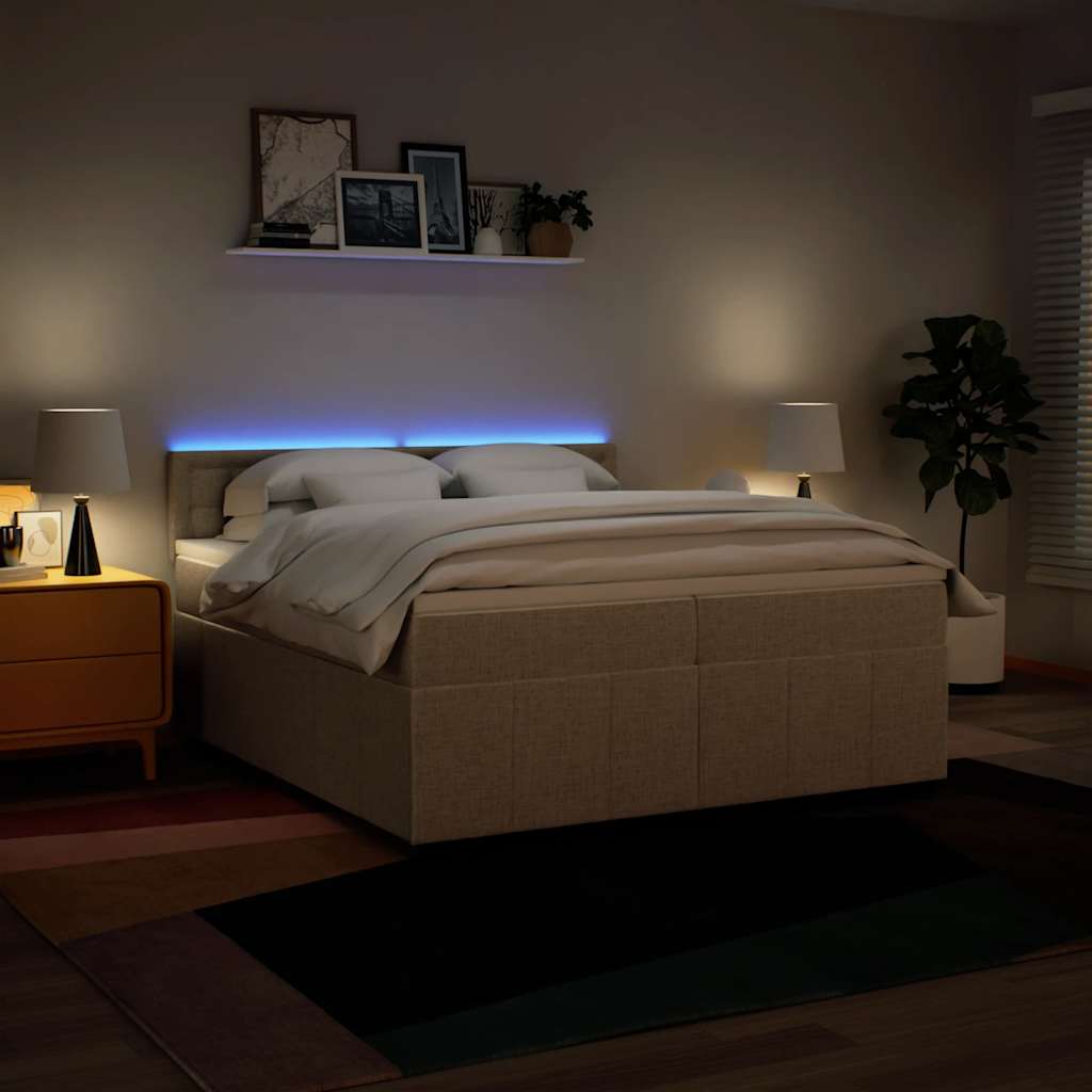 Boxspring met matras stof crèmekleurig 200x200 cm is nu te koop bij PeponiXL, paradijselijk wonen!