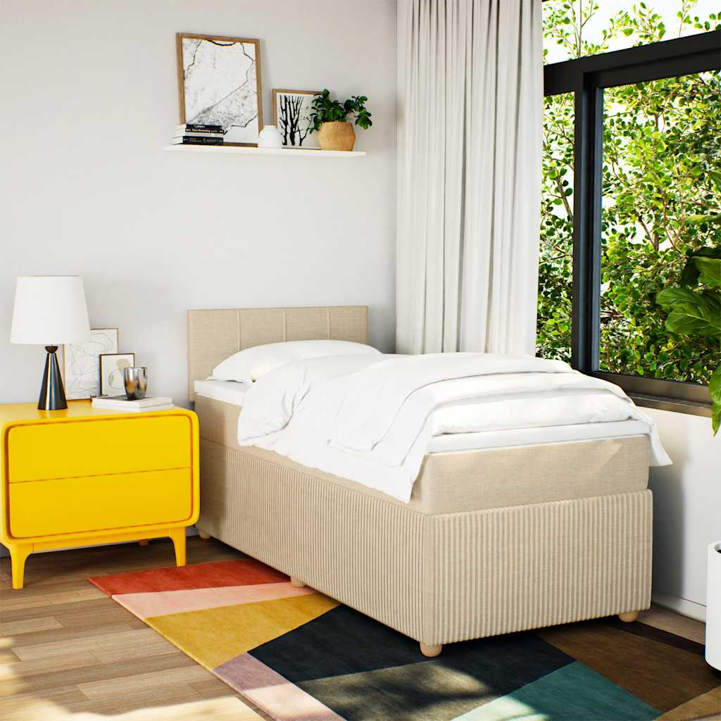 Boxspring met matras stof crèmekleurig 80x200 cm is nu te koop bij PeponiXL, paradijselijk wonen!