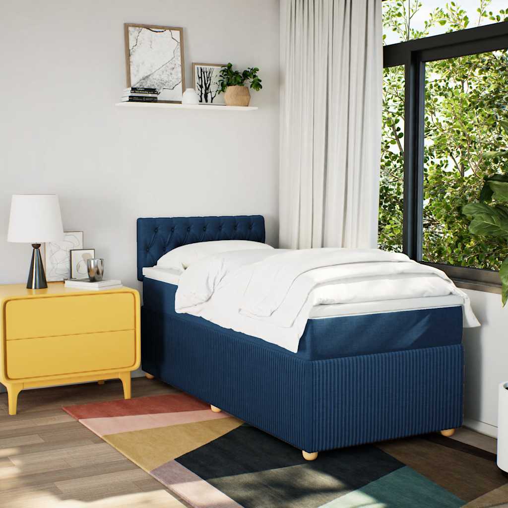 Boxspring met matras stof blauw 90x190 cm is nu te koop bij PeponiXL, paradijselijk wonen!