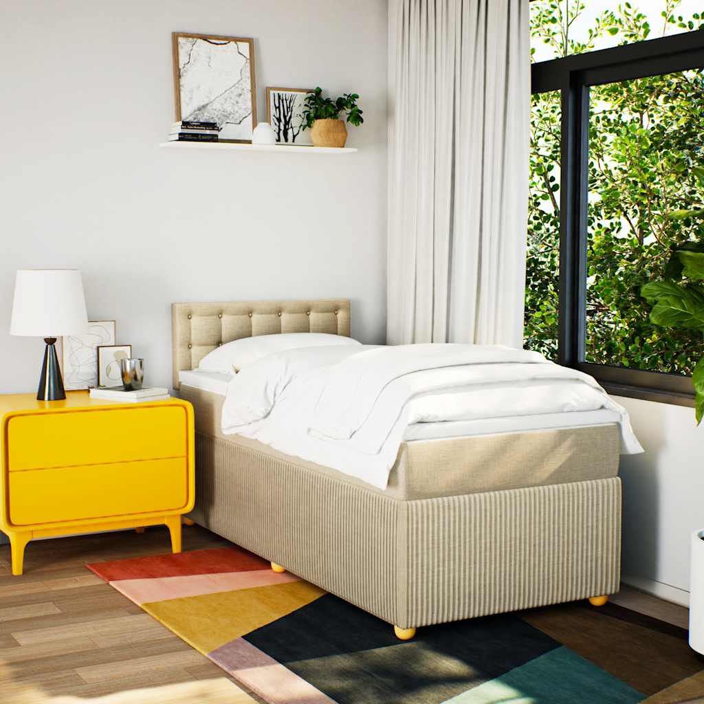 Boxspring met matras stof crèmekleurig 90x190 cm is nu te koop bij PeponiXL, paradijselijk wonen!