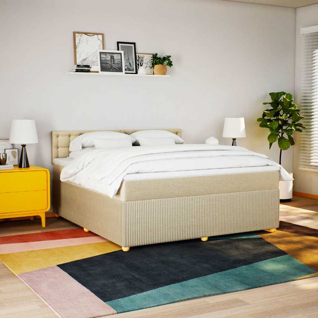Boxspring met matras stof crèmekleurig 180x200 cm is nu te koop bij PeponiXL, paradijselijk wonen!