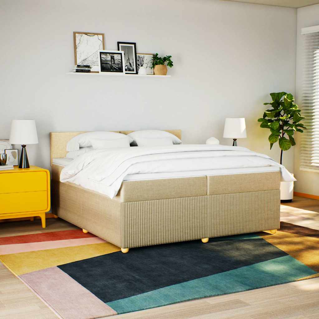 Boxspring met matras stof crèmekleurig 200x200 cm is nu te koop bij PeponiXL, paradijselijk wonen!