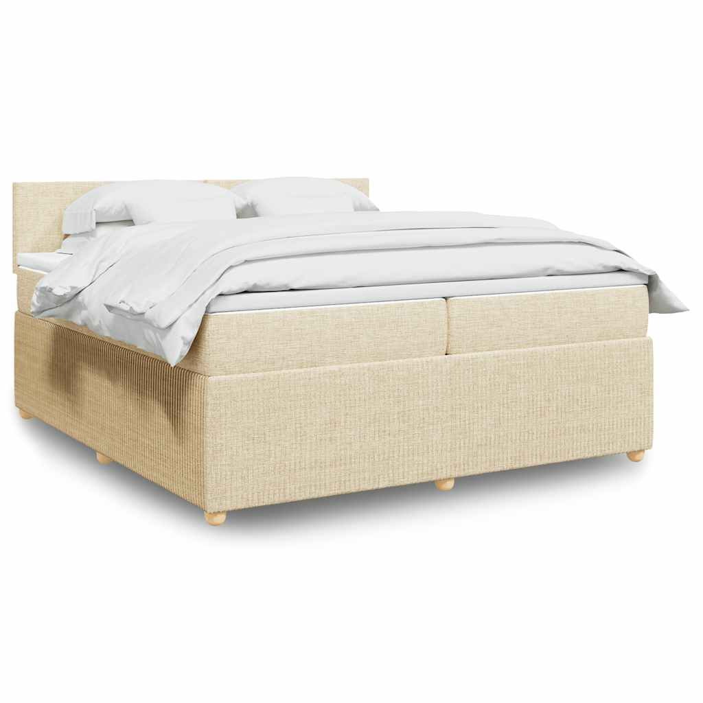 Boxspring met matras stof crèmekleurig 200x200 cm is nu te koop bij PeponiXL, paradijselijk wonen!