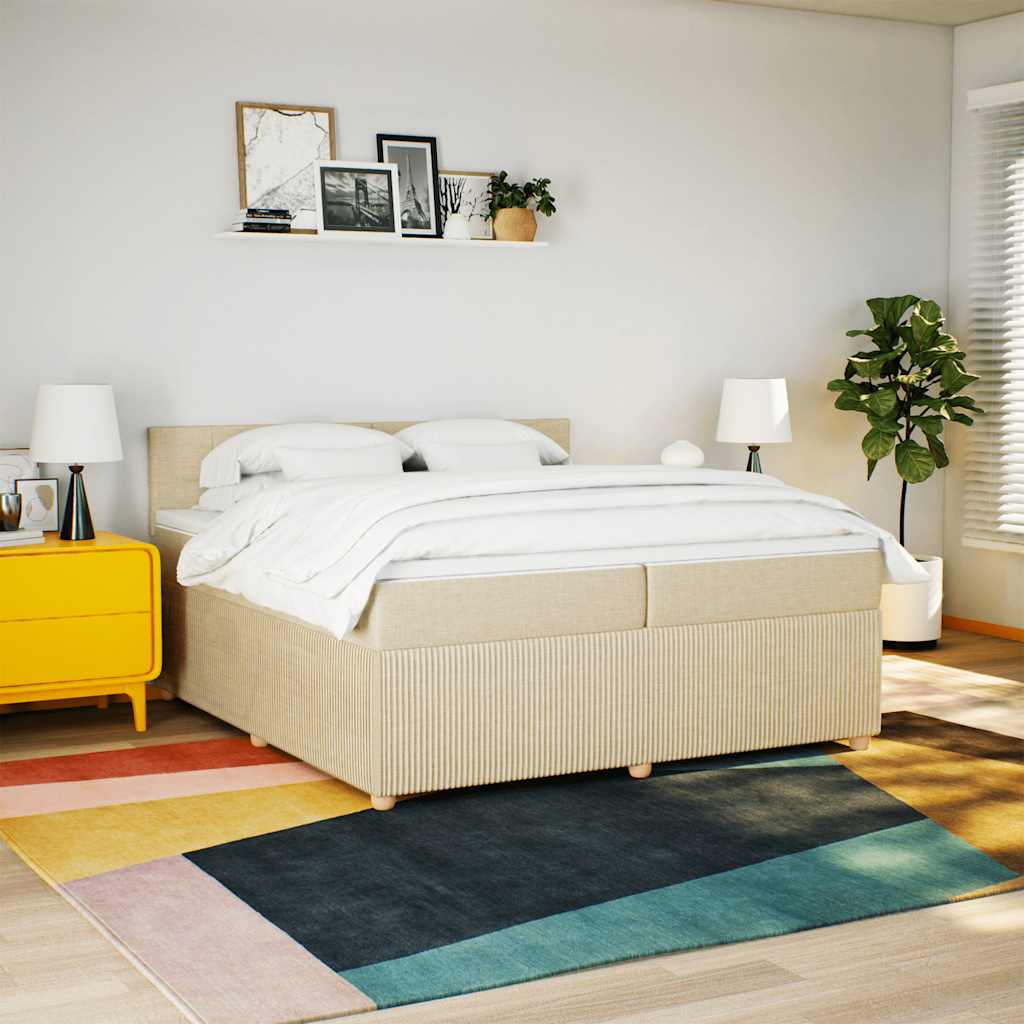 Boxspring met matras stof crèmekleurig 200x200 cm is nu te koop bij PeponiXL, paradijselijk wonen!