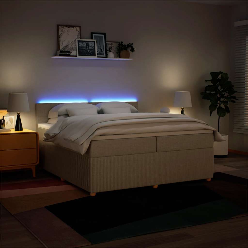 Boxspring met matras stof crèmekleurig 200x200 cm is nu te koop bij PeponiXL, paradijselijk wonen!