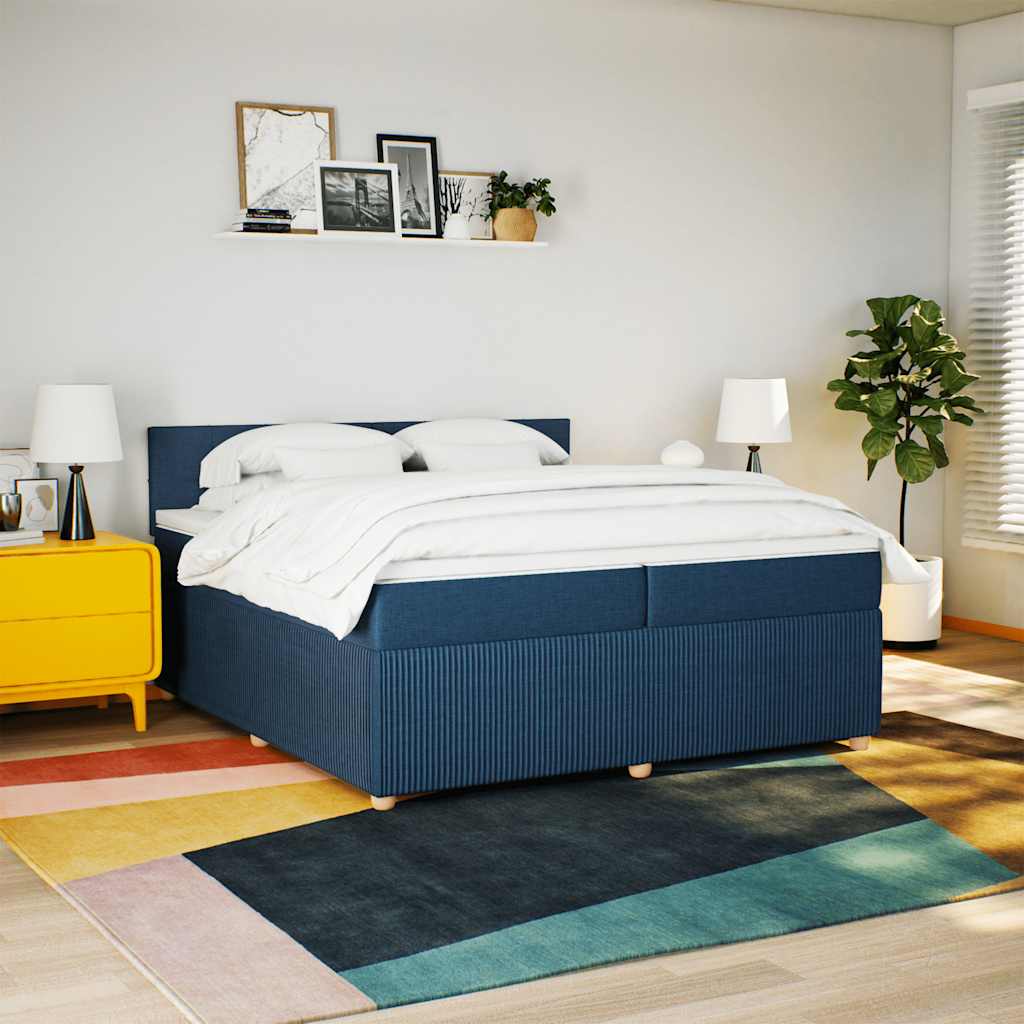 Boxspring met matras stof blauw 200x200 cm is nu te koop bij PeponiXL, paradijselijk wonen!
