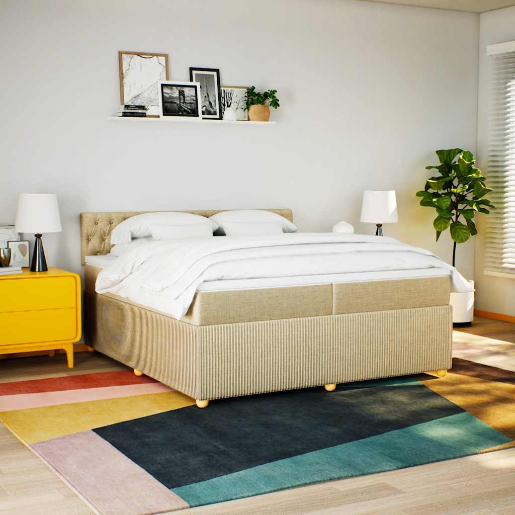 Boxspring met matras stof crèmekleurig 200x200 cm is nu te koop bij PeponiXL, paradijselijk wonen!