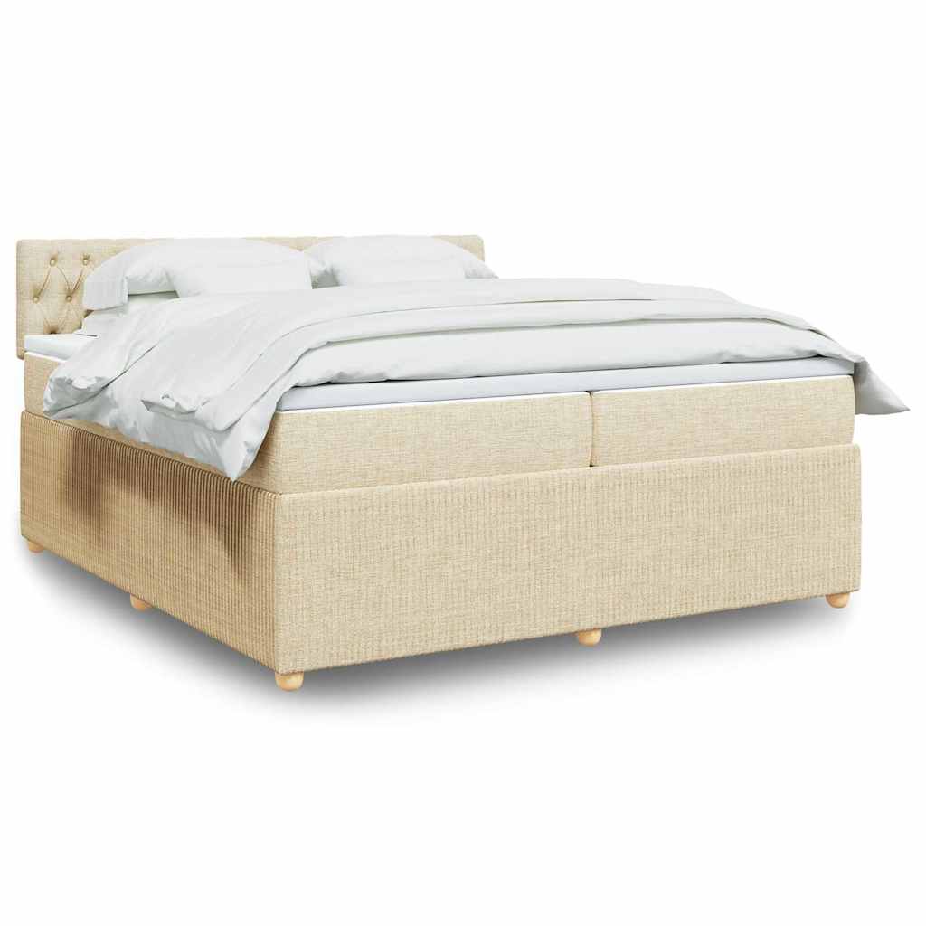 Boxspring met matras stof crèmekleurig 200x200 cm is nu te koop bij PeponiXL, paradijselijk wonen!