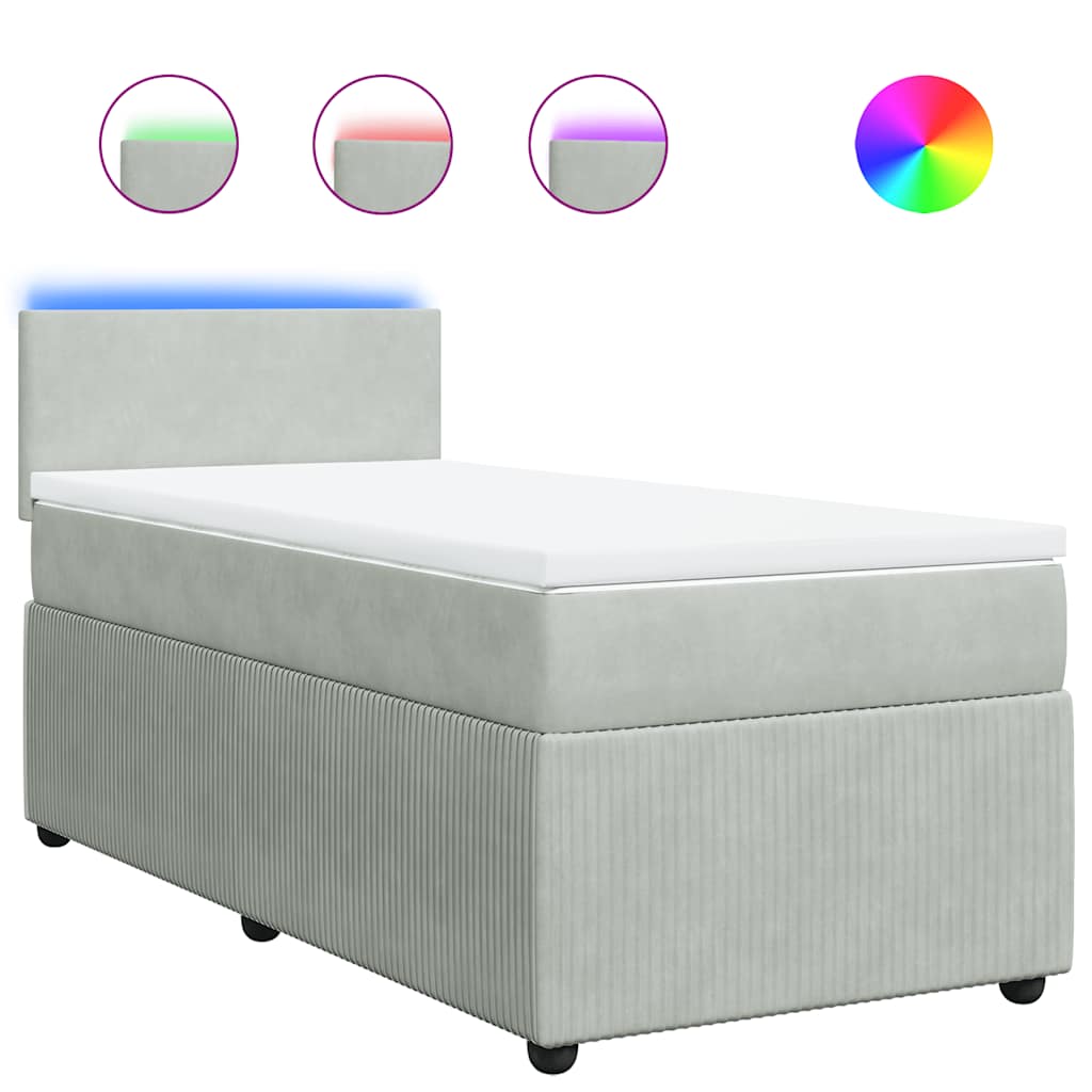 Boxspring met matras fluweel lichtgrijs 80x200 cm is nu te koop bij PeponiXL, paradijselijk wonen!