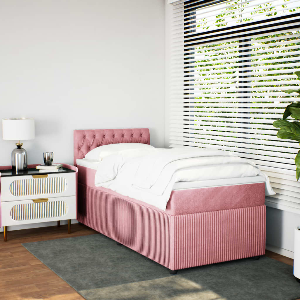 Boxspring met matras fluweel roze 80x200 cm is nu te koop bij PeponiXL, paradijselijk wonen!