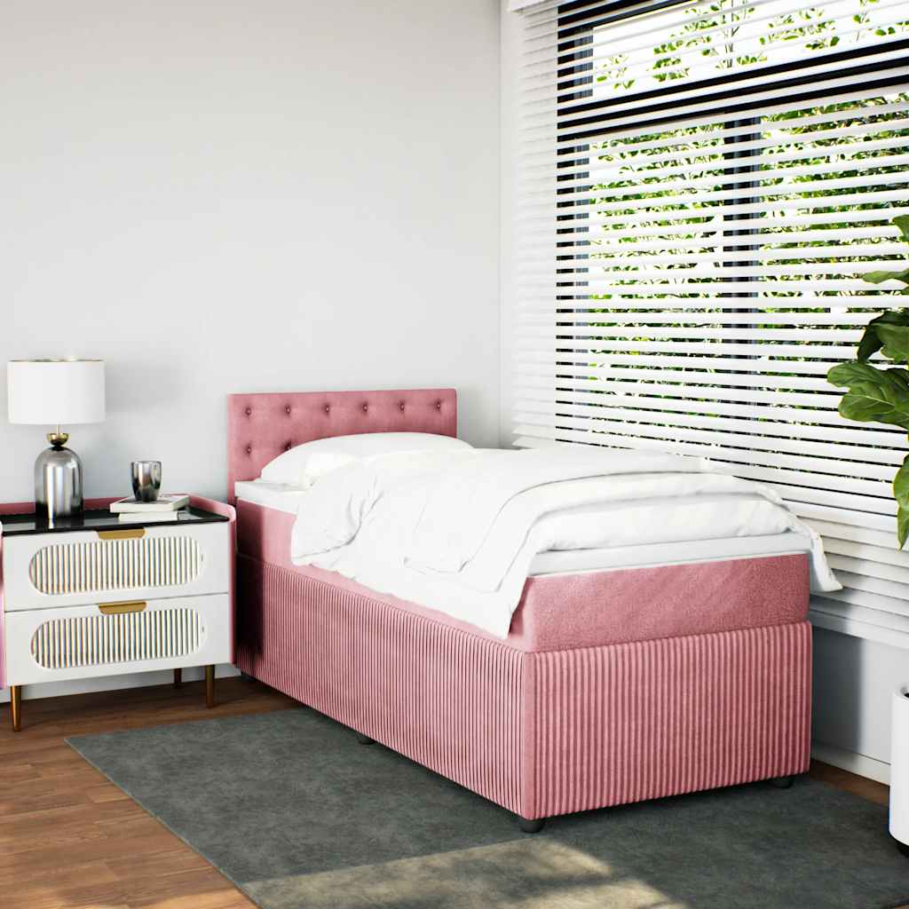 Boxspring met matras fluweel roze 90x200 cm is nu te koop bij PeponiXL, paradijselijk wonen!