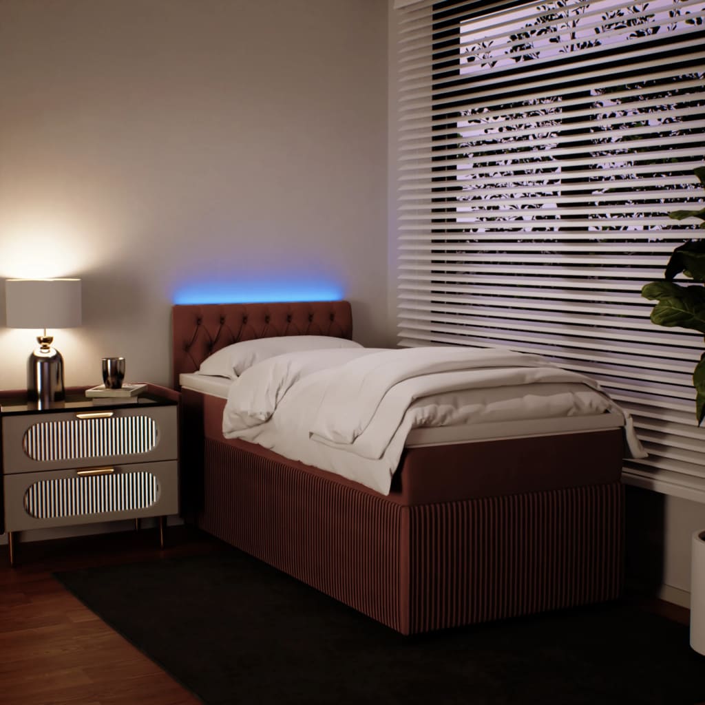 Boxspring met matras fluweel roze 90x200 cm is nu te koop bij PeponiXL, paradijselijk wonen!