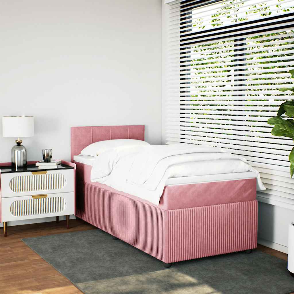 Boxspring met matras fluweel roze 90x200 cm is nu te koop bij PeponiXL, paradijselijk wonen!
