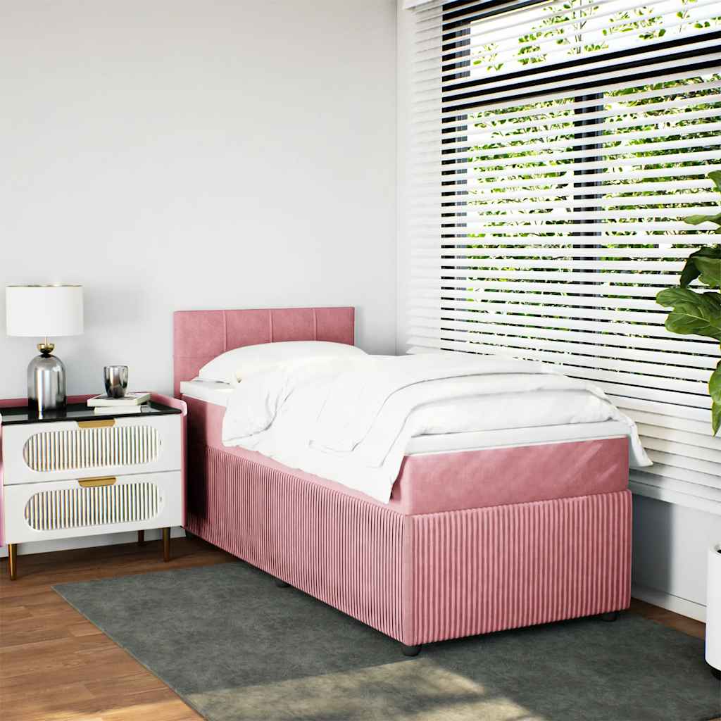 Boxspring met matras fluweel roze 100x200 cm is nu te koop bij PeponiXL, paradijselijk wonen!