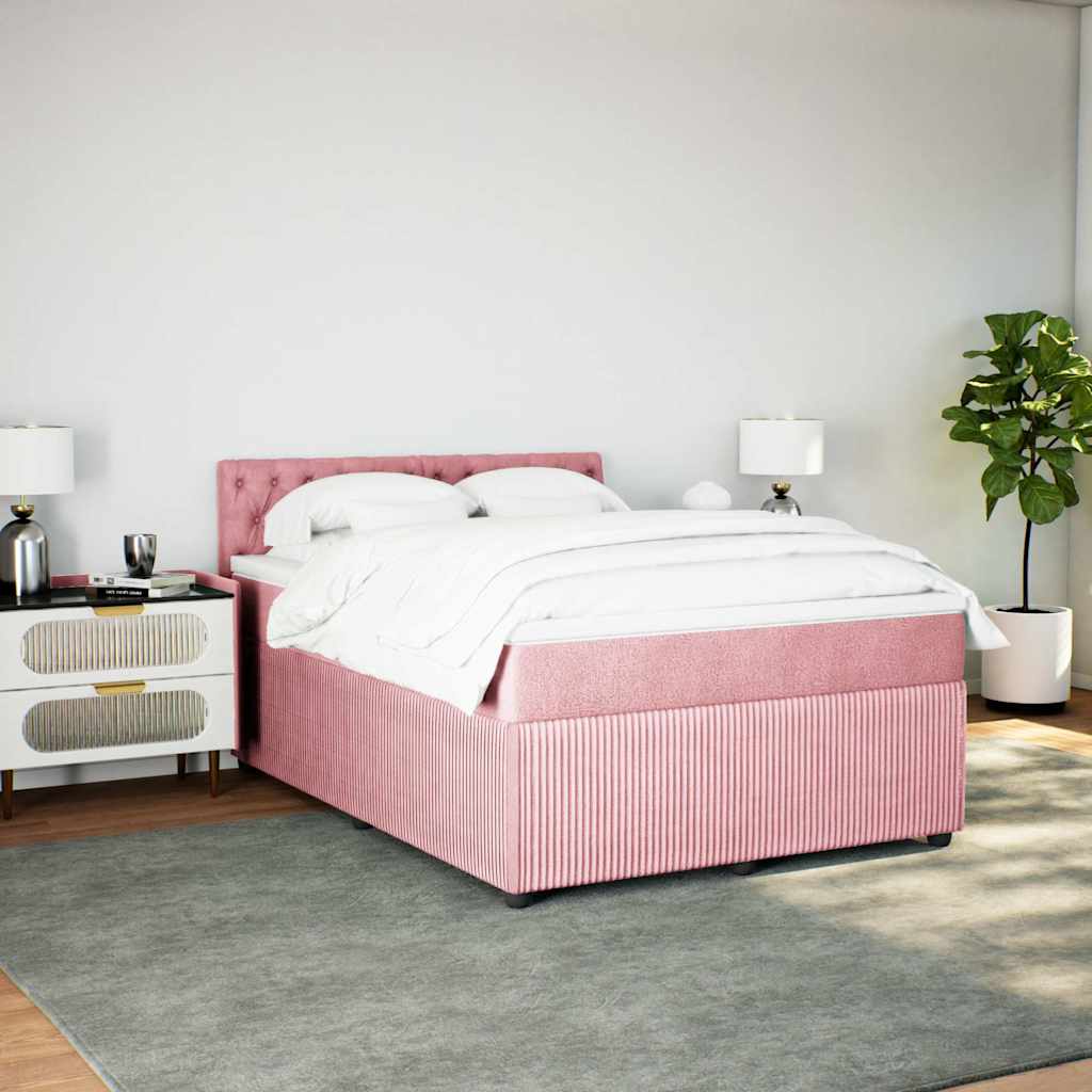 Boxspring met matras fluweel roze 140x190 cm is nu te koop bij PeponiXL, paradijselijk wonen!