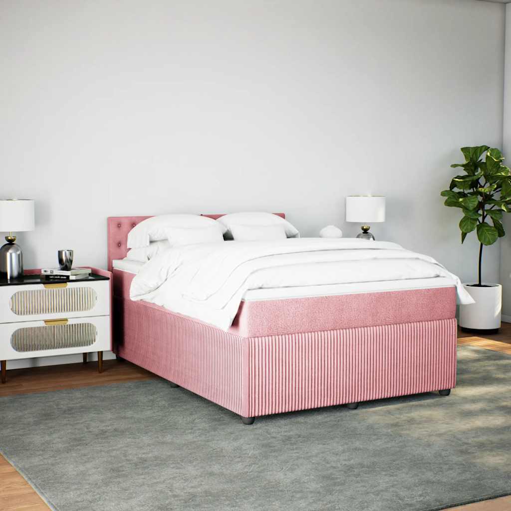 Boxspring met matras fluweel roze 140x200 cm is nu te koop bij PeponiXL, paradijselijk wonen!