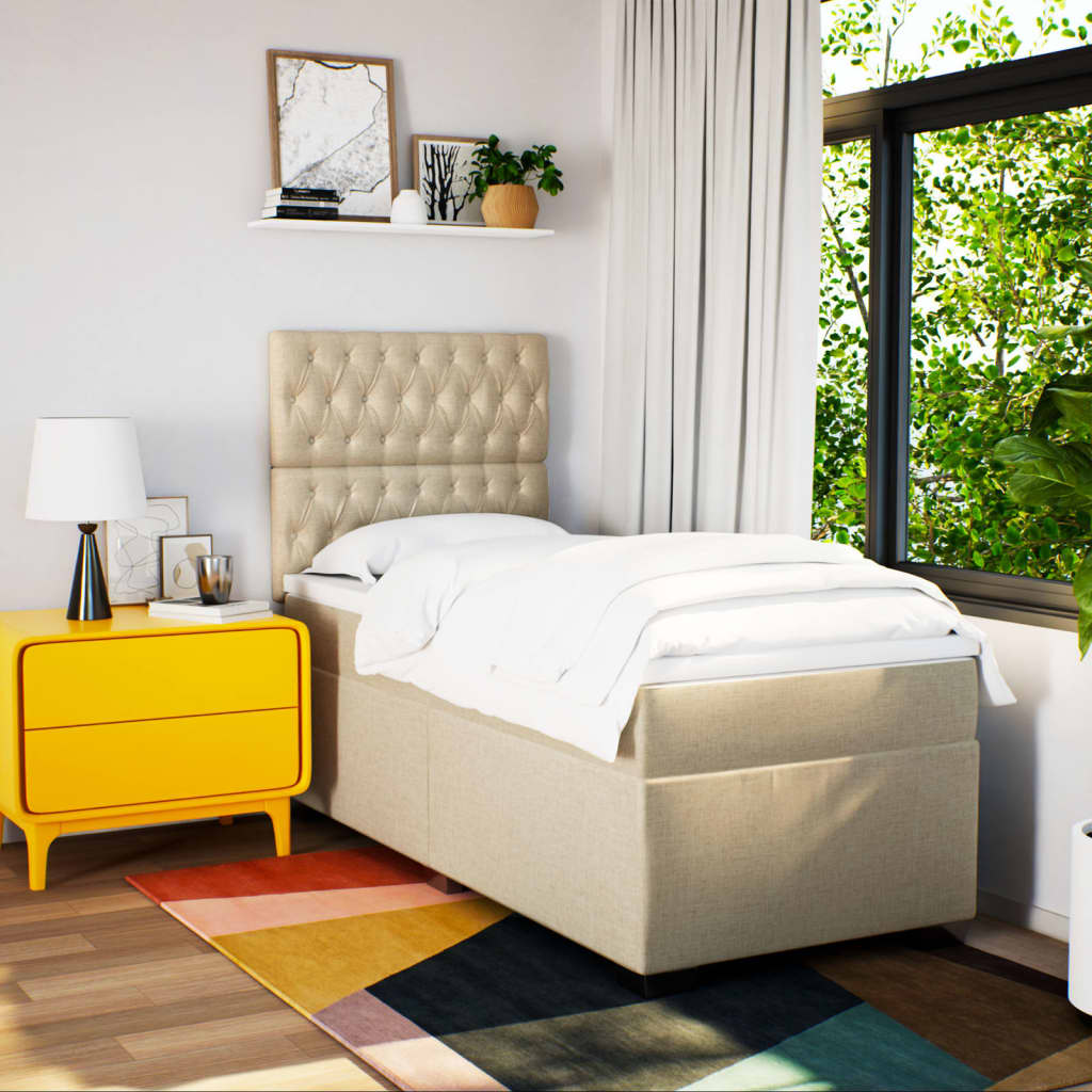 Boxspring met matras stof crèmekleurig 80x200 cm is nu te koop bij PeponiXL, paradijselijk wonen!