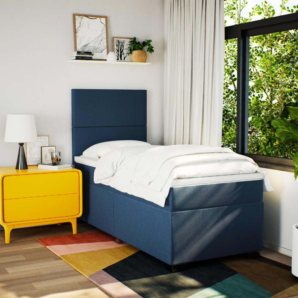 Boxspring met matras stof blauw 90x190 cm is nu te koop bij PeponiXL, paradijselijk wonen!