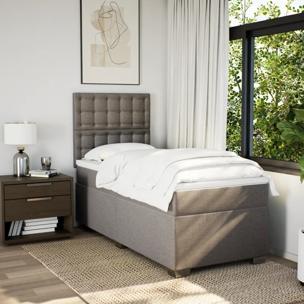 Boxspring met matras stof taupe 90x190 cm is nu te koop bij PeponiXL, paradijselijk wonen!