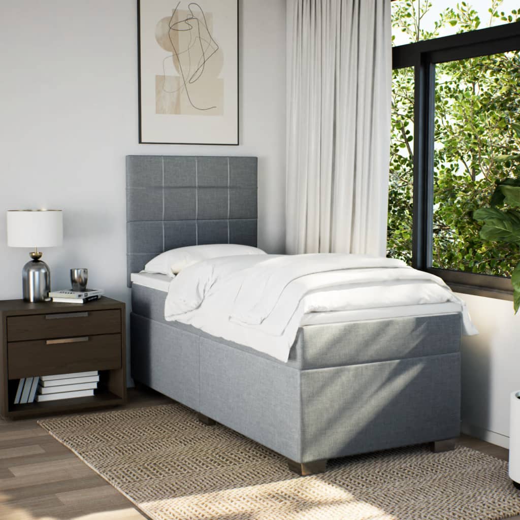 Boxspring met matras stof lichtgrijs 90x200 cm is nu te koop bij PeponiXL, paradijselijk wonen!