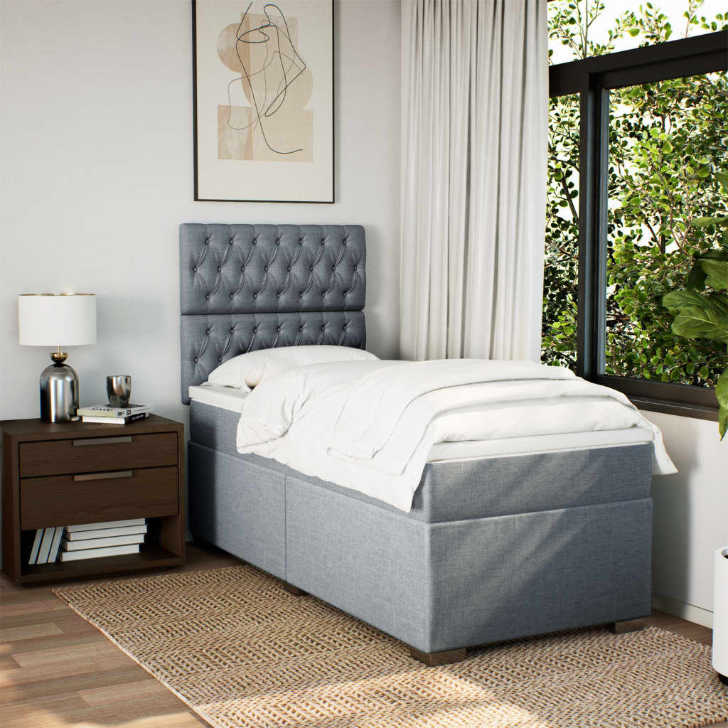 Boxspring met matras stof lichtgrijs 90x200 cm is nu te koop bij PeponiXL, paradijselijk wonen!
