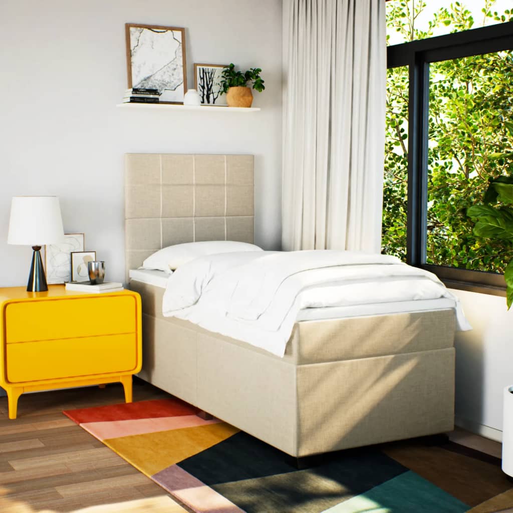 Boxspring met matras stof crèmekleurig 100x200 cm is nu te koop bij PeponiXL, paradijselijk wonen!