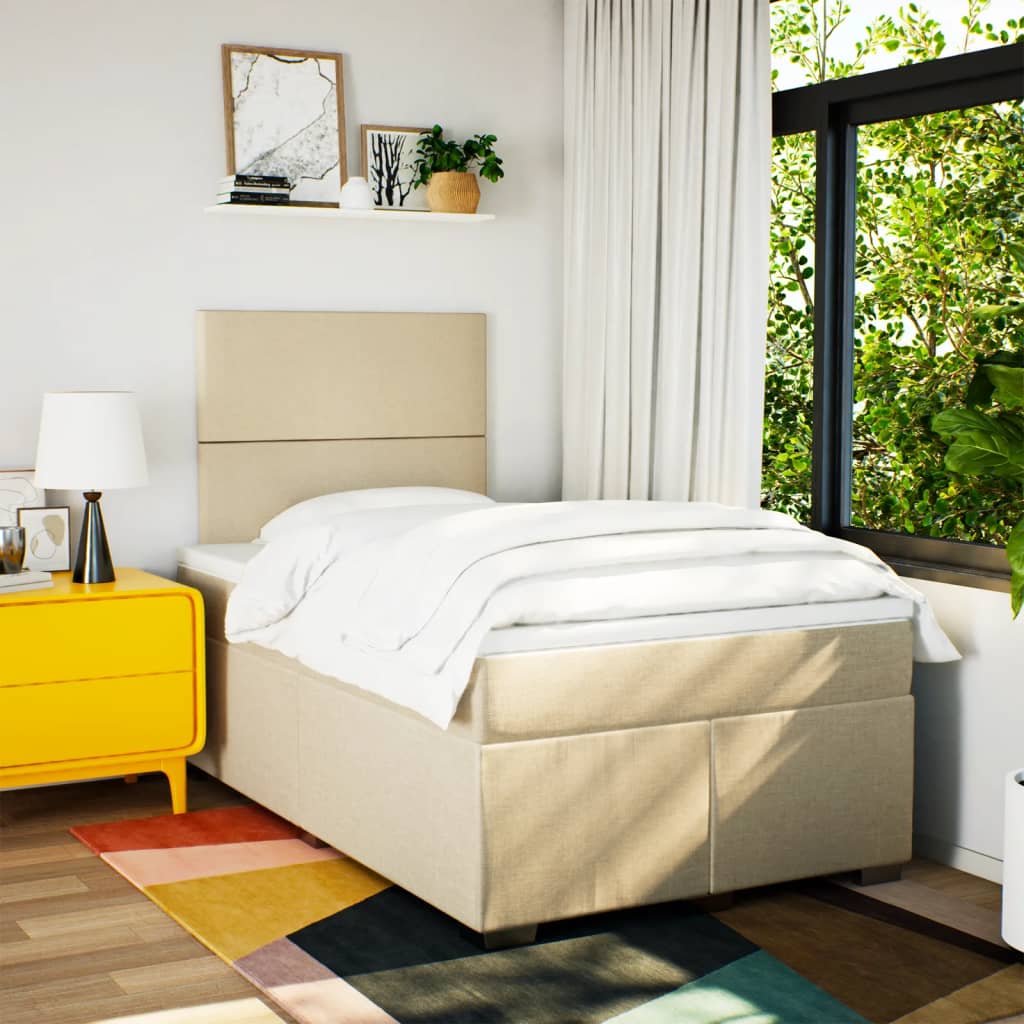Boxspring met matras stof crèmekleurig 120x190 cm is nu te koop bij PeponiXL, paradijselijk wonen!
