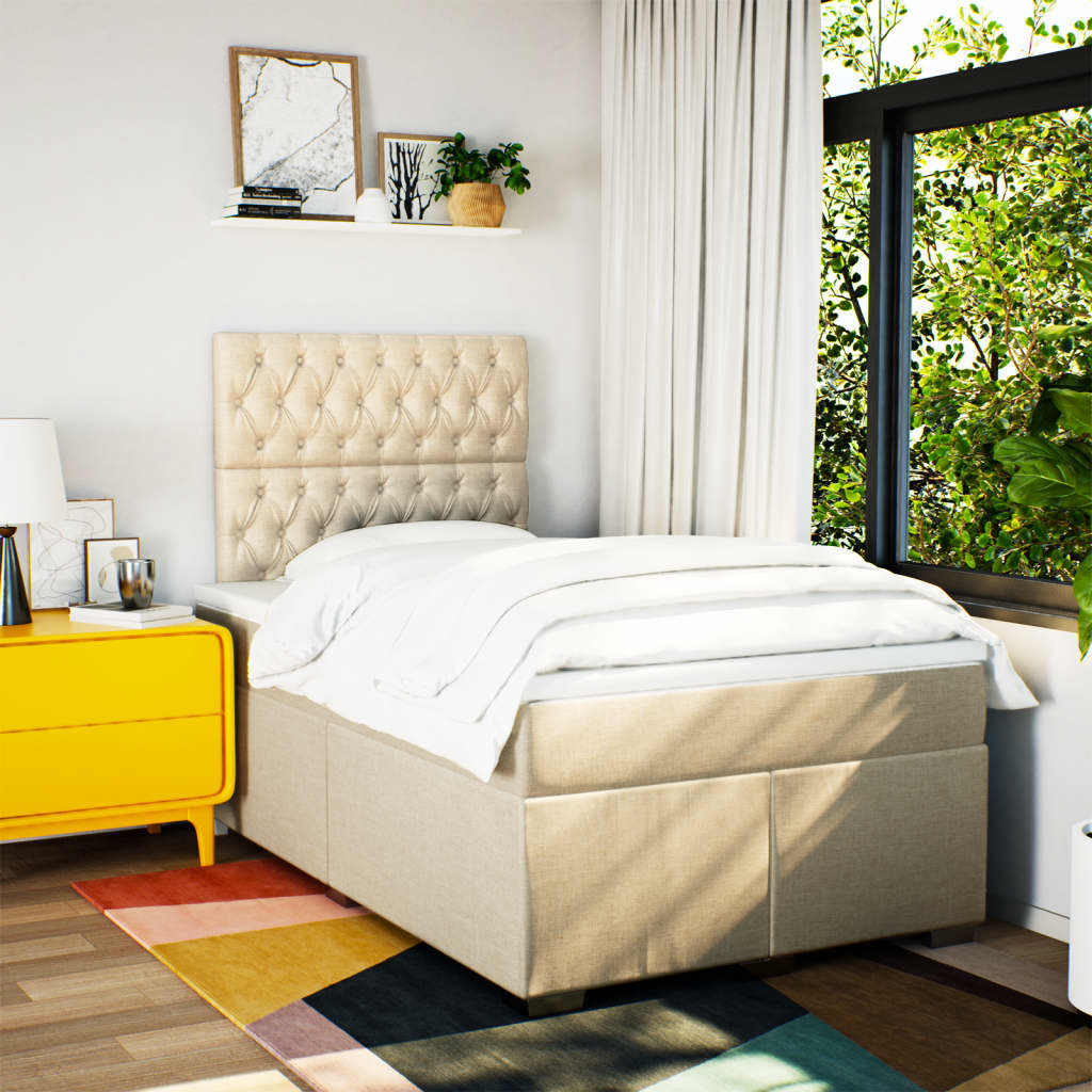 Boxspring met matras stof crèmekleurig 120x190 cm is nu te koop bij PeponiXL, paradijselijk wonen!