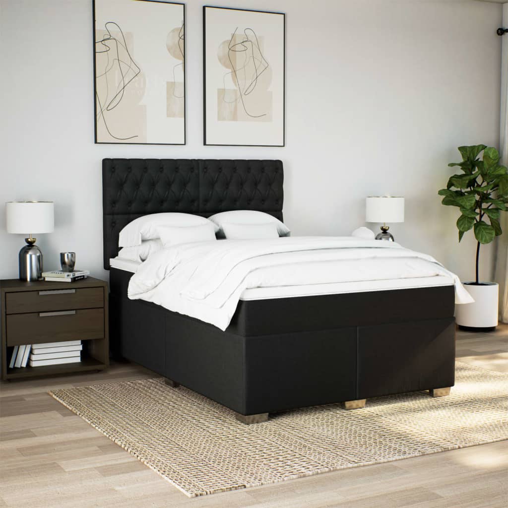 Boxspring met matras stof zwart 140x190 cm is nu te koop bij PeponiXL, paradijselijk wonen!