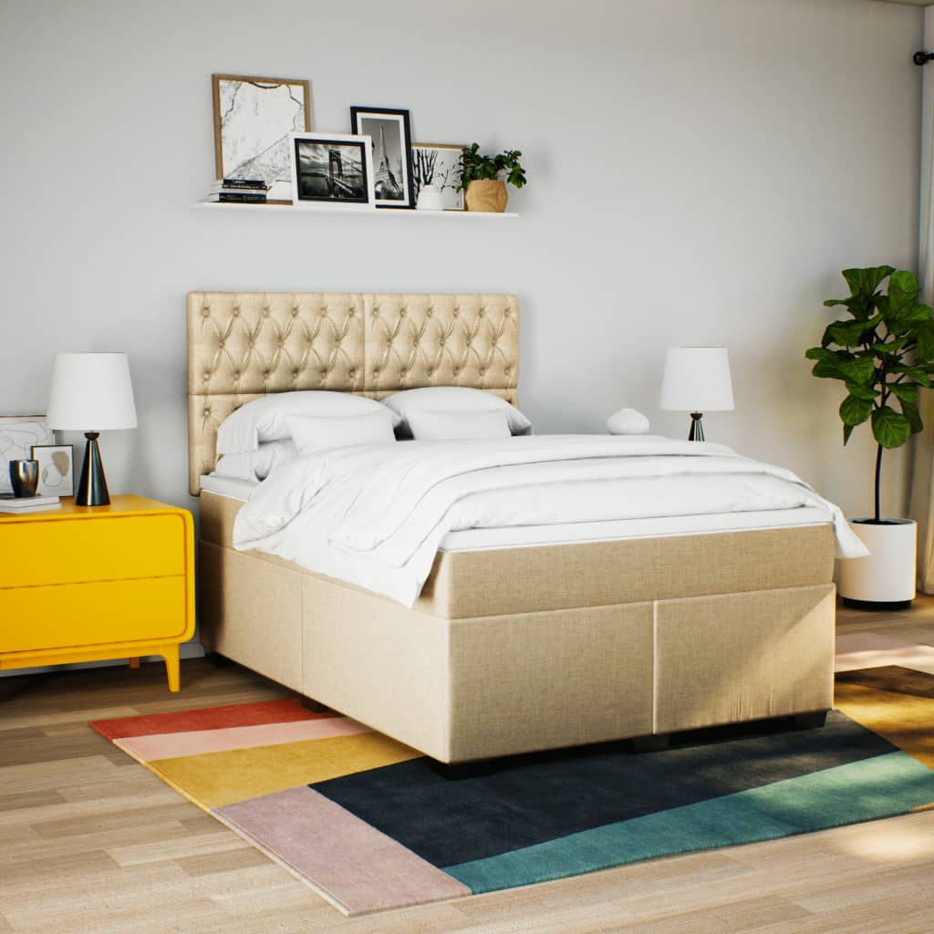 Boxspring met matras stof crèmekleurig 140x190 cm is nu te koop bij PeponiXL, paradijselijk wonen!