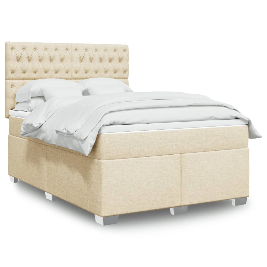 Boxspring met matras stof crèmekleurig 140x190 cm is nu te koop bij PeponiXL, paradijselijk wonen!