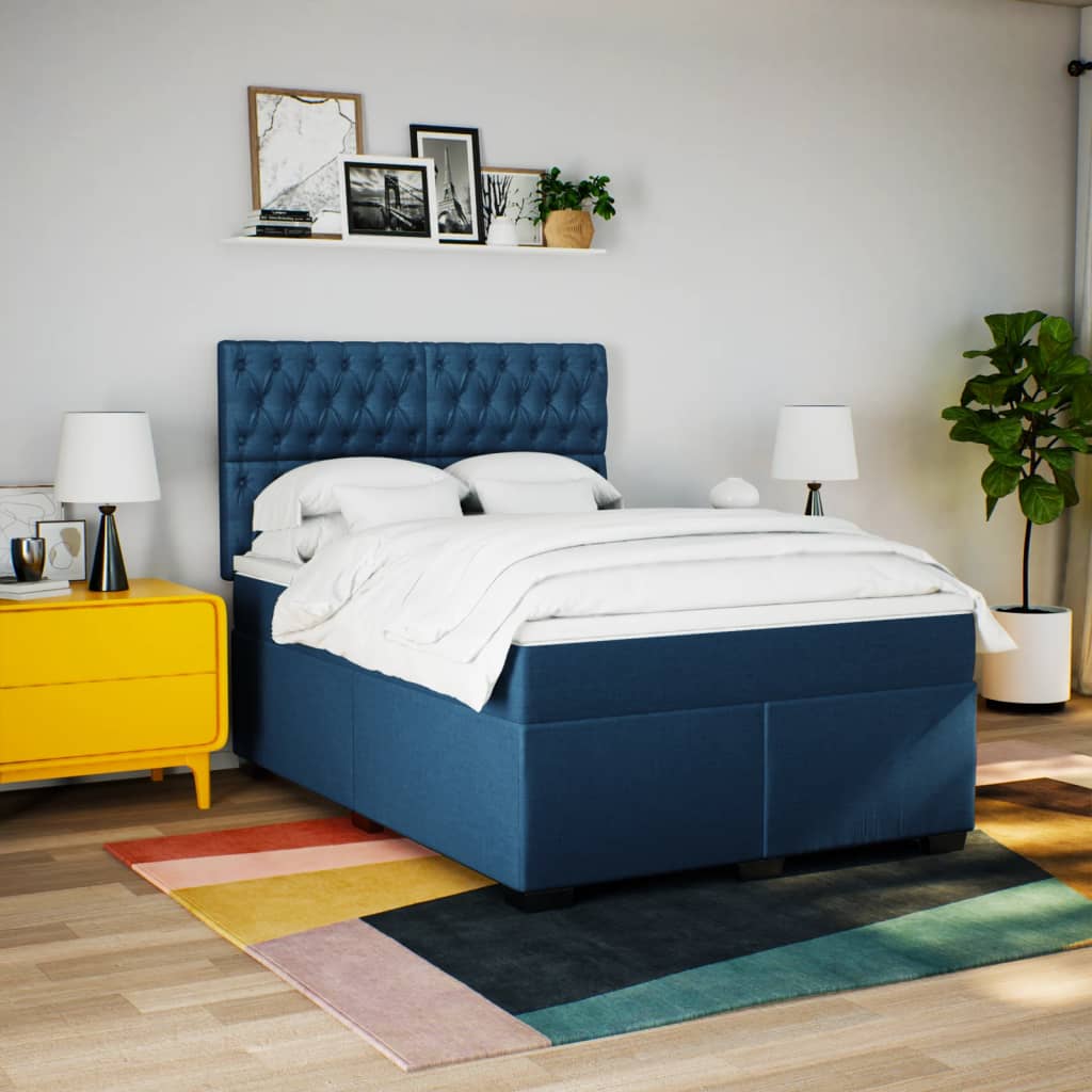 Boxspring met matras stof blauw 140x190 cm is nu te koop bij PeponiXL, paradijselijk wonen!