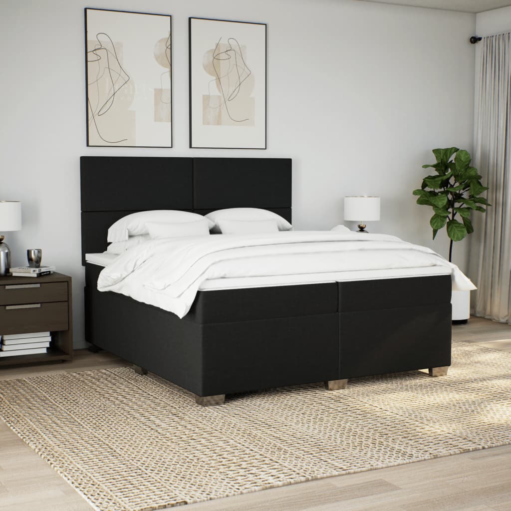Boxspring met matras stof zwart 200x200 cm is nu te koop bij PeponiXL, paradijselijk wonen!