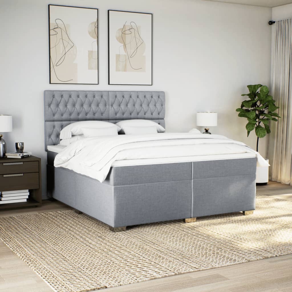Boxspring met matras stof lichtgrijs 200x200 cm is nu te koop bij PeponiXL, paradijselijk wonen!