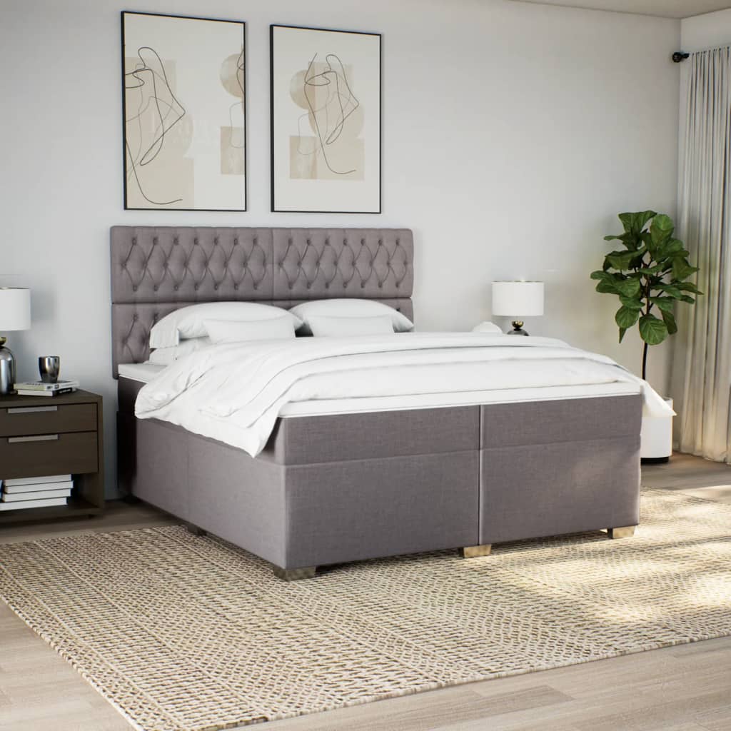 Boxspring met matras stof taupe 200x200 cm is nu te koop bij PeponiXL, paradijselijk wonen!
