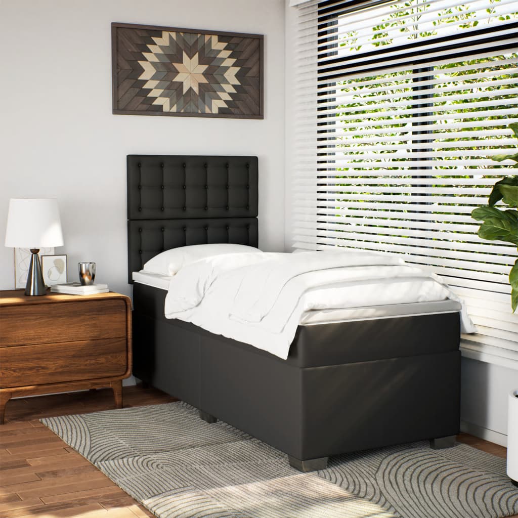 Boxspring met matras kunstleer zwart 90x190 cm is nu te koop bij PeponiXL, paradijselijk wonen!