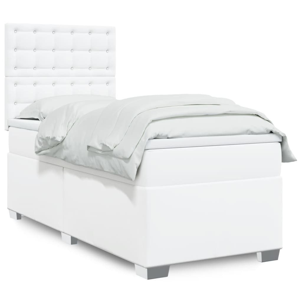 Boxspring met matras kunstleer wit 90x190 cm is nu te koop bij PeponiXL, paradijselijk wonen!