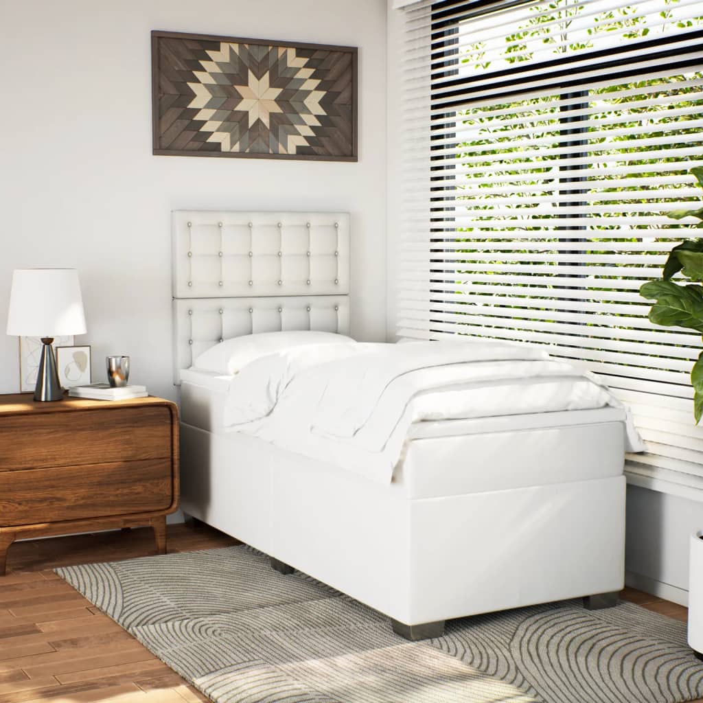 Boxspring met matras kunstleer wit 90x200 cm is nu te koop bij PeponiXL, paradijselijk wonen!