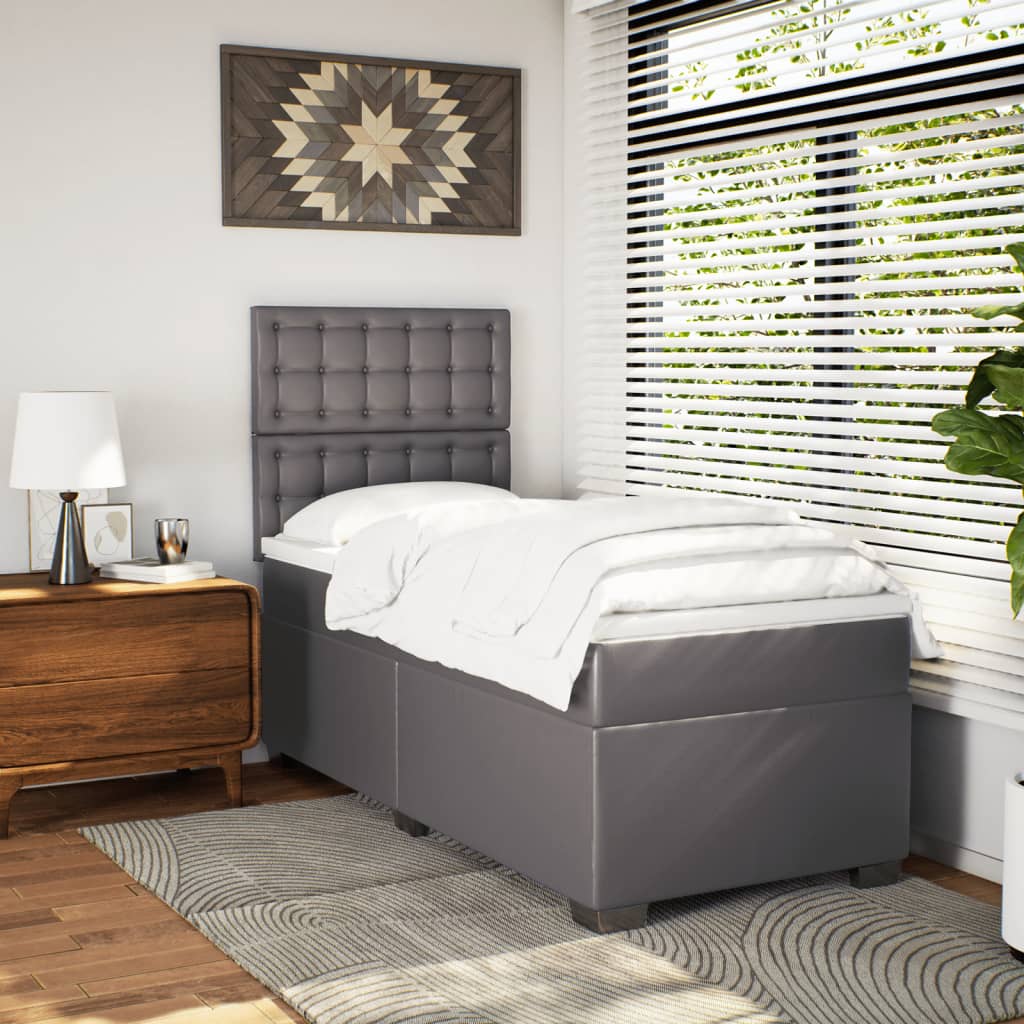 Boxspring met matras kunstleer grijs 100x200 cm is nu te koop bij PeponiXL, paradijselijk wonen!