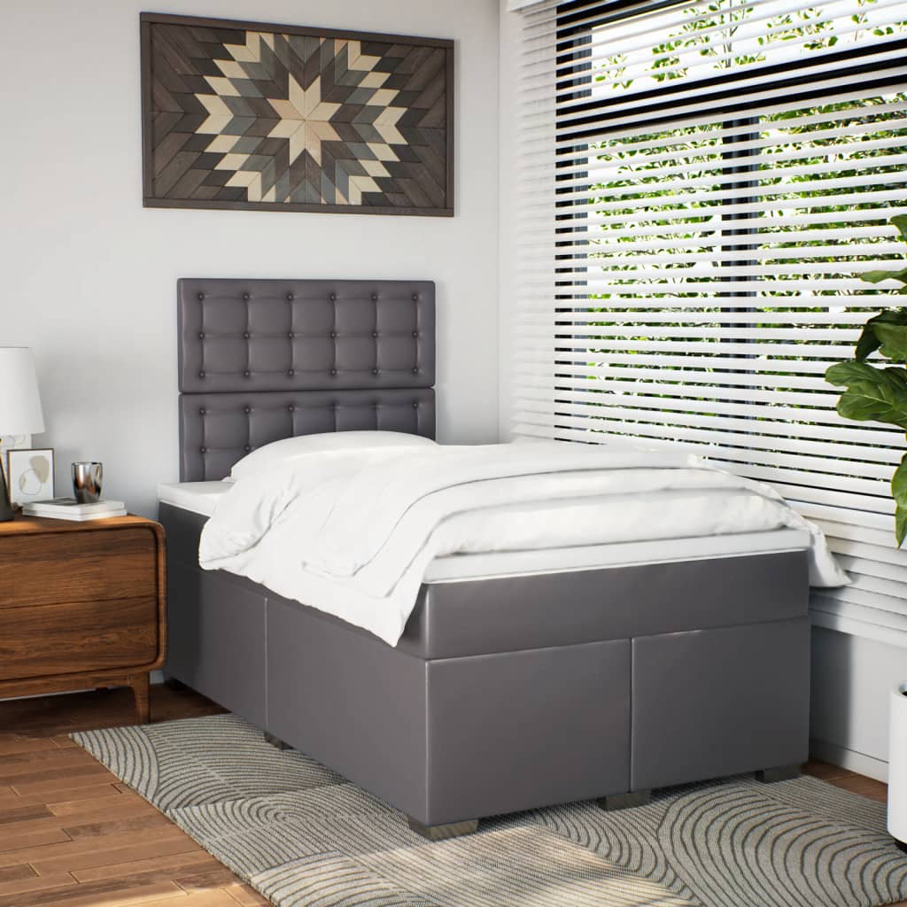 Boxspring met matras kunstleer grijs 120x190 cm is nu te koop bij PeponiXL, paradijselijk wonen!