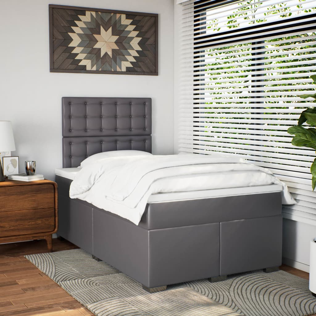 Boxspring met matras kunstleer grijs 120x200 cm is nu te koop bij PeponiXL, paradijselijk wonen!