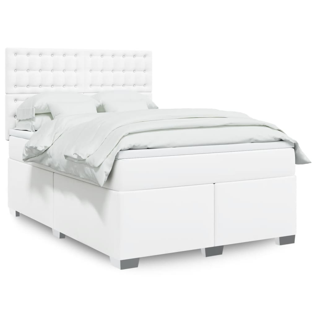 Boxspring met matras kunstleer wit 140x190 cm is nu te koop bij PeponiXL, paradijselijk wonen!