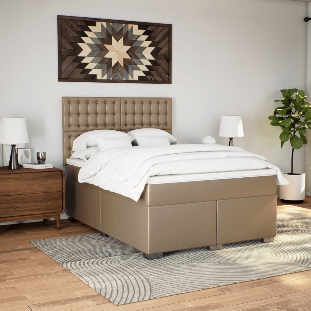 Boxspring met matras kunstleer cappuccinokleurig 140x190 cm is nu te koop bij PeponiXL, paradijselijk wonen!