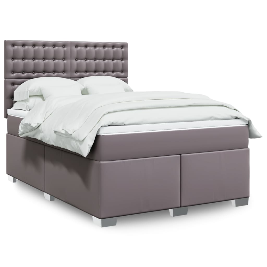 Boxspring met matras kunstleer grijs 140x200 cm is nu te koop bij PeponiXL, paradijselijk wonen!