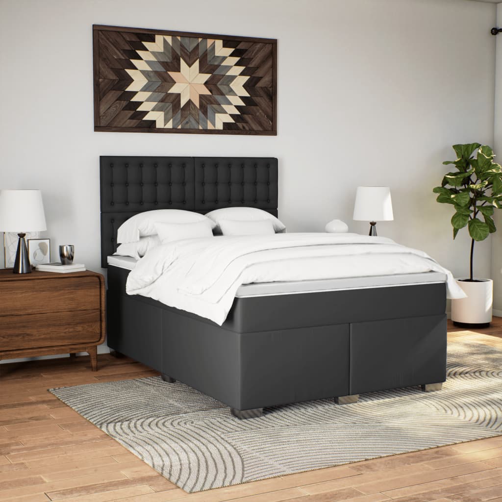 Boxspring met matras kunstleer zwart 160x200 cm is nu te koop bij PeponiXL, paradijselijk wonen!