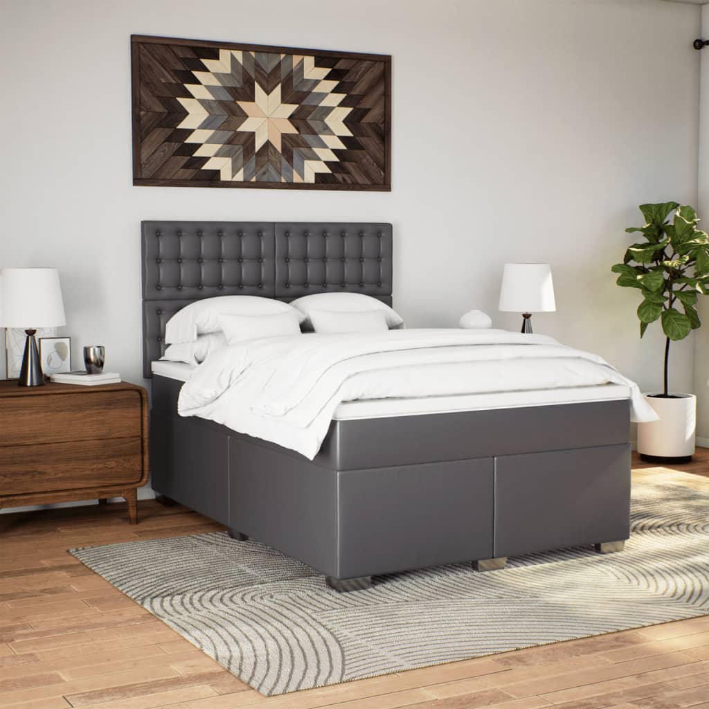 Boxspring met matras kunstleer grijs 160x200 cm is nu te koop bij PeponiXL, paradijselijk wonen!